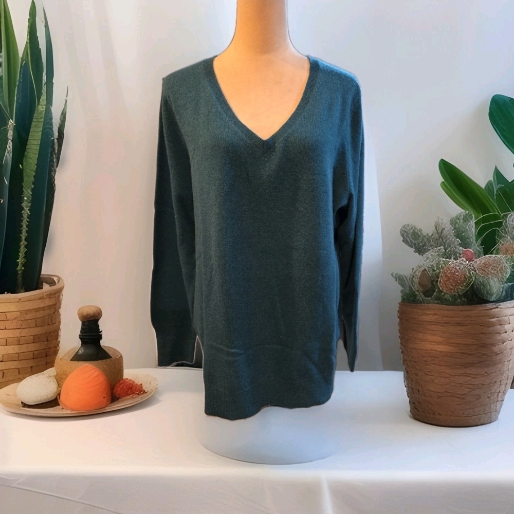 Halogen Deep Teal V-Neck Sweater